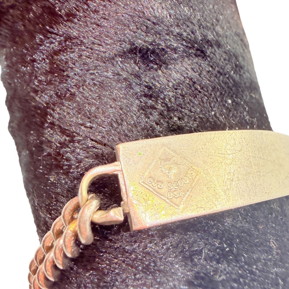 Vintage Cub Scouts BSA ID Bracelet Nickel Silver Wolf Logo Curb Chain 6.5"